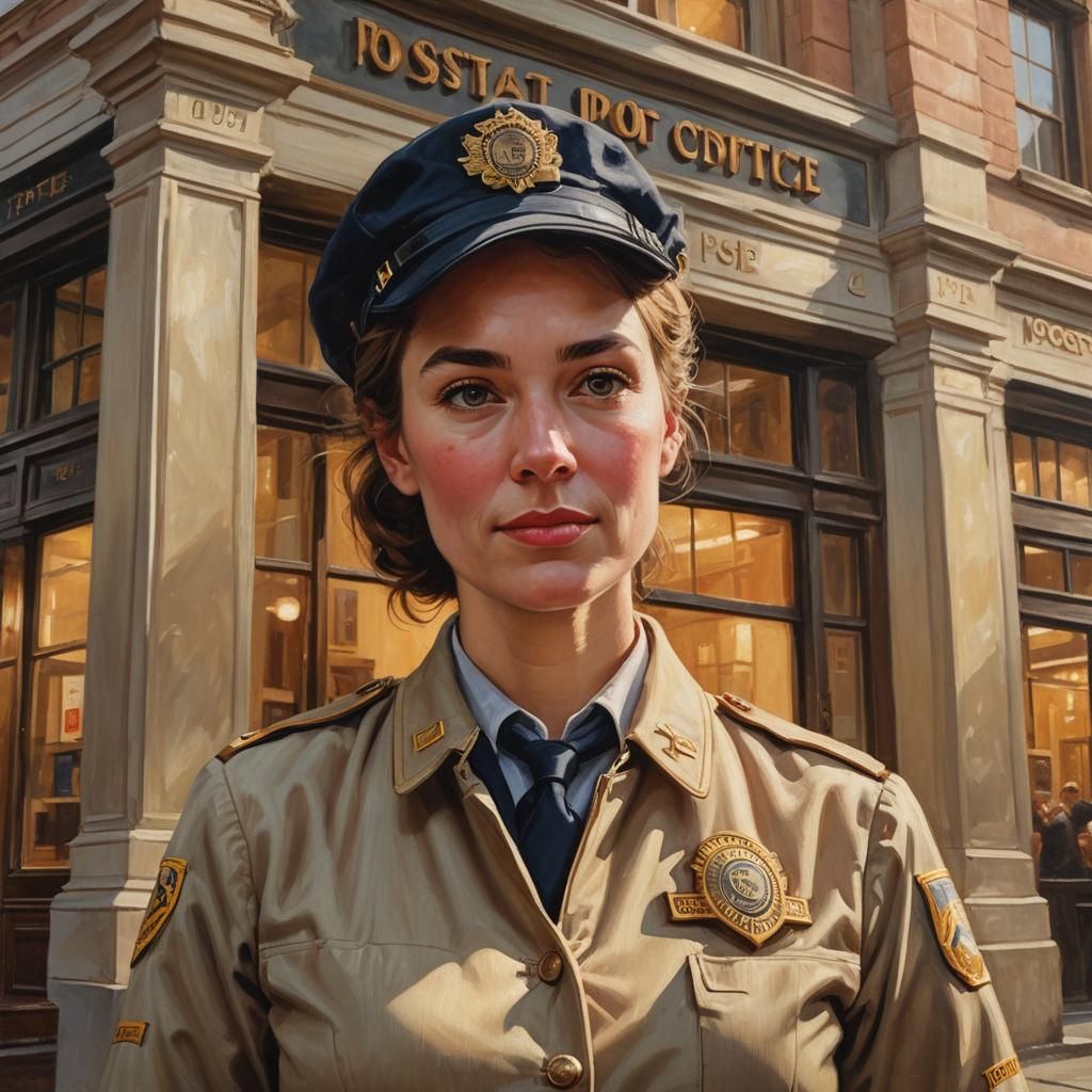 1940s Post Office Worker: Hyperrealistic Oil Portrait