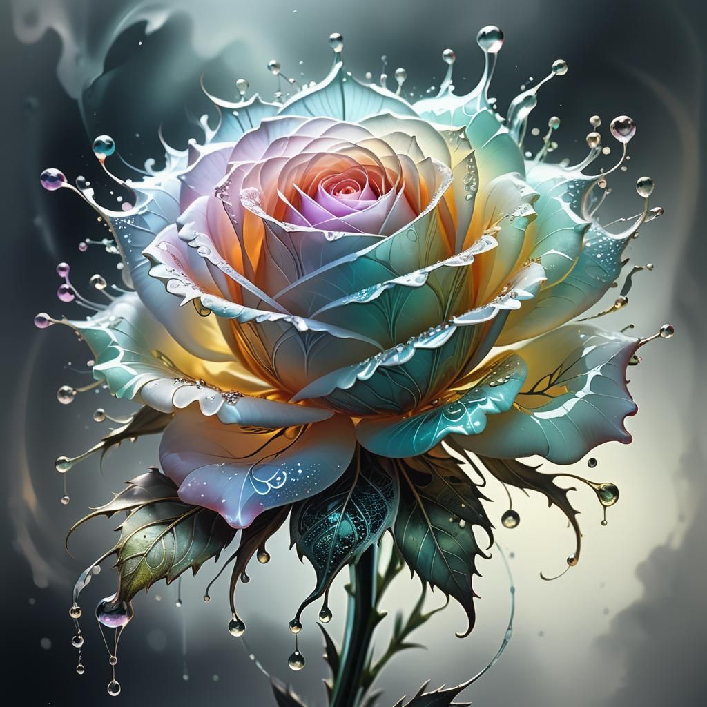 Filigree Fractal Rosebud in Pastel Ink