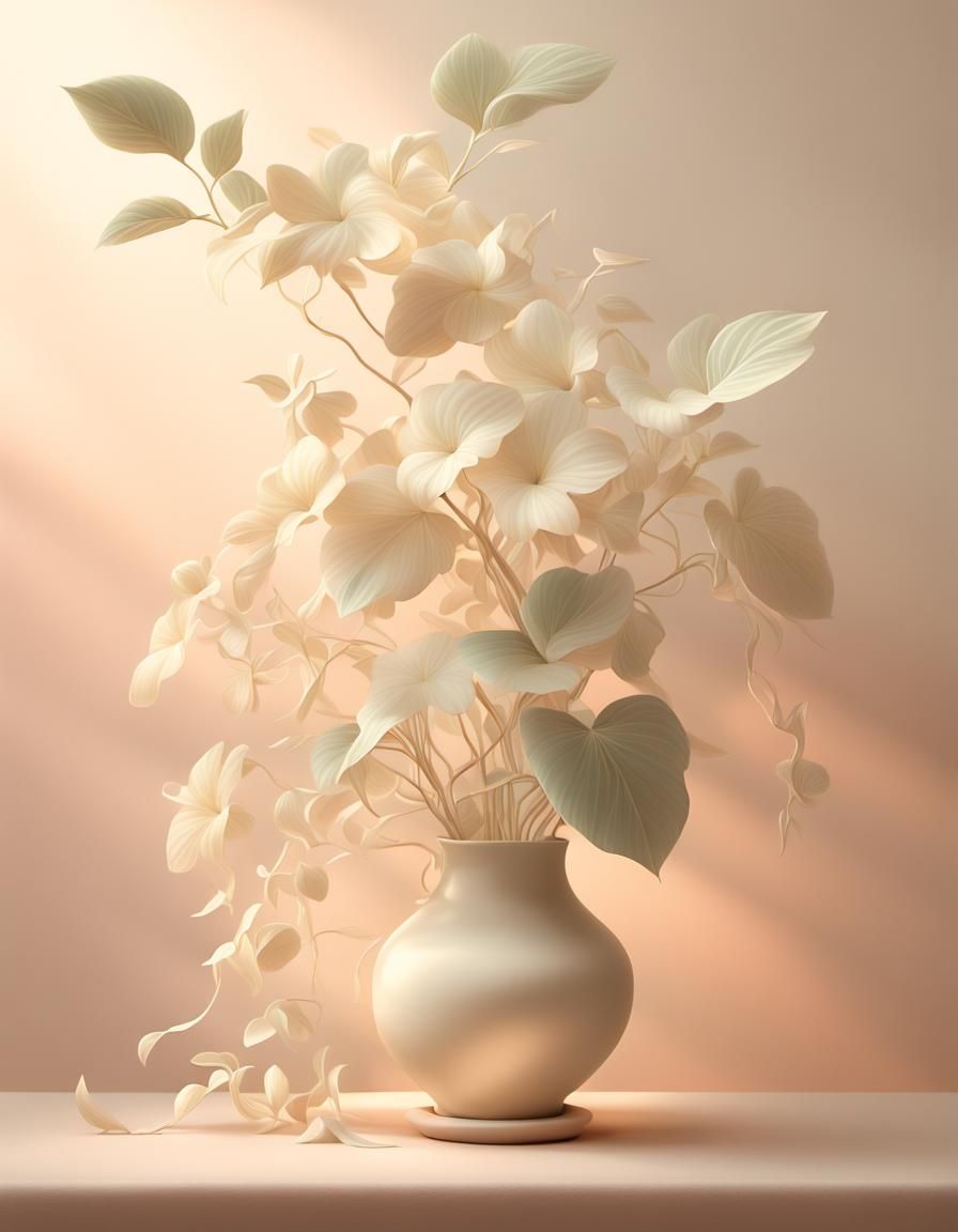Dreamy Cream Vine Still Life in Watercolor Style