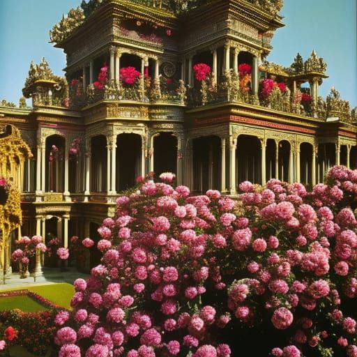 Baroque Palace Gardens with Flowers in Moreau Style