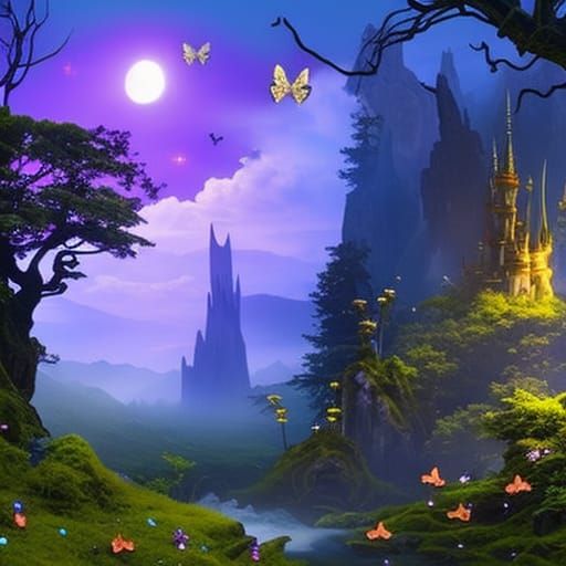 Mystical Forest Scene with Magical Creatures in 3D