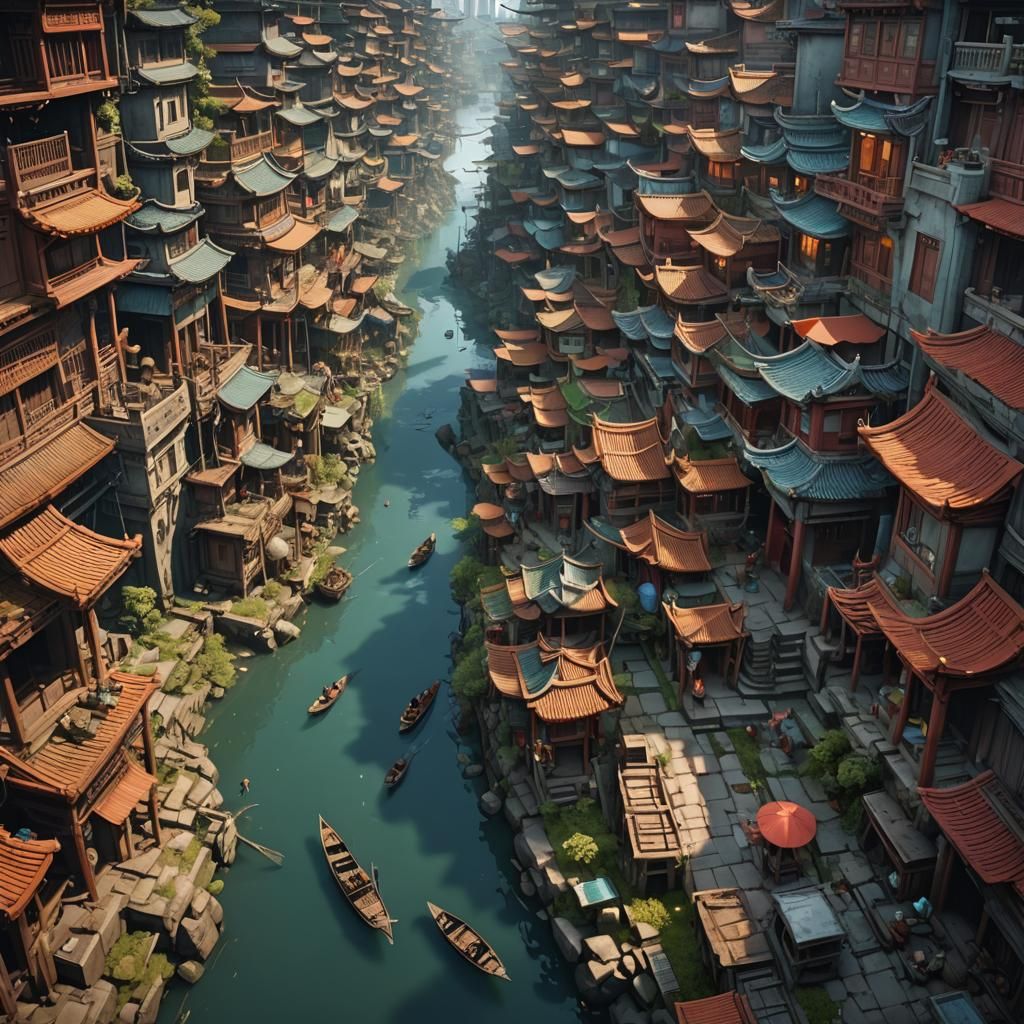 Wealth Divide in Asia: Detailed Matte Painting