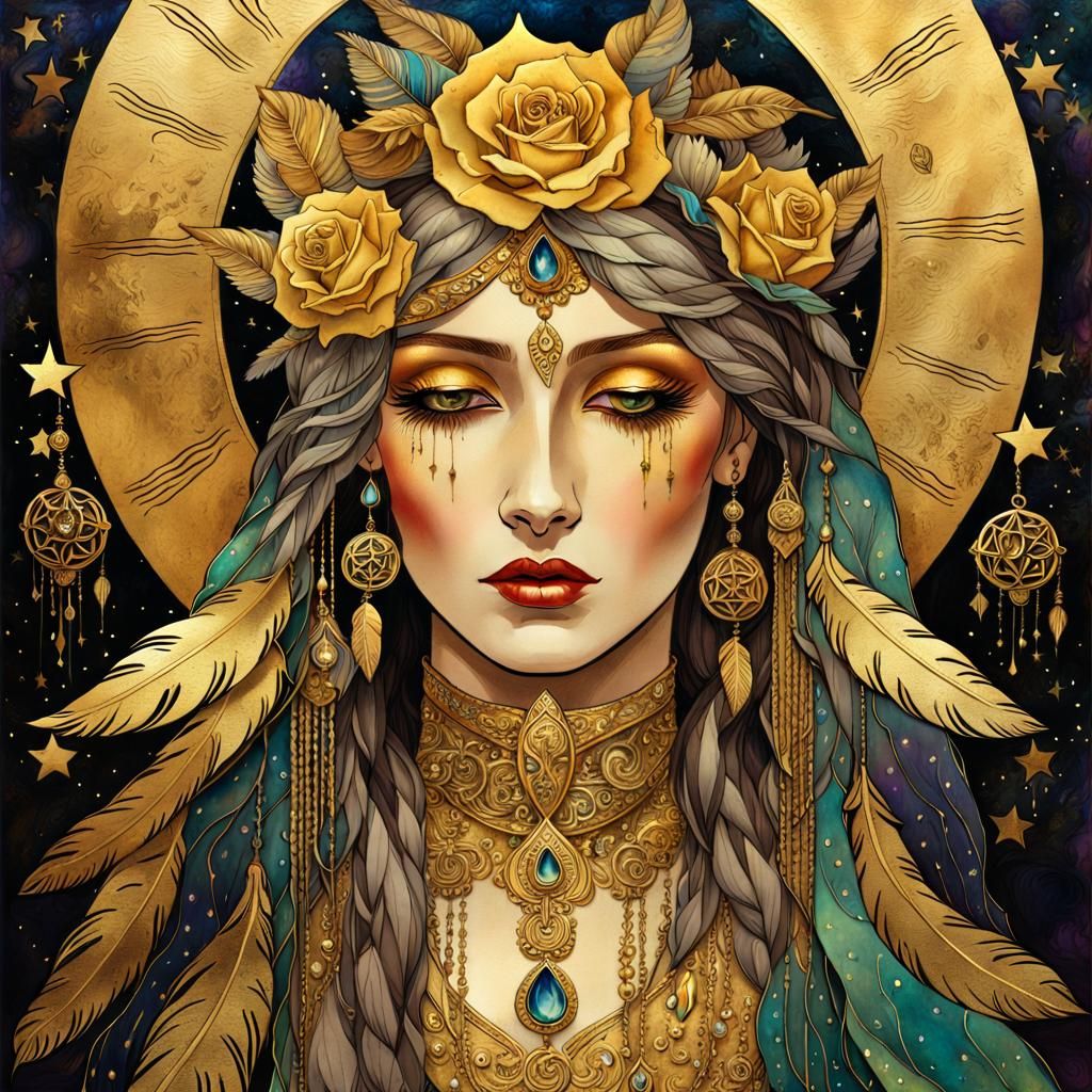 Gilded Woman with Gold Tears in Art Nouveau Style