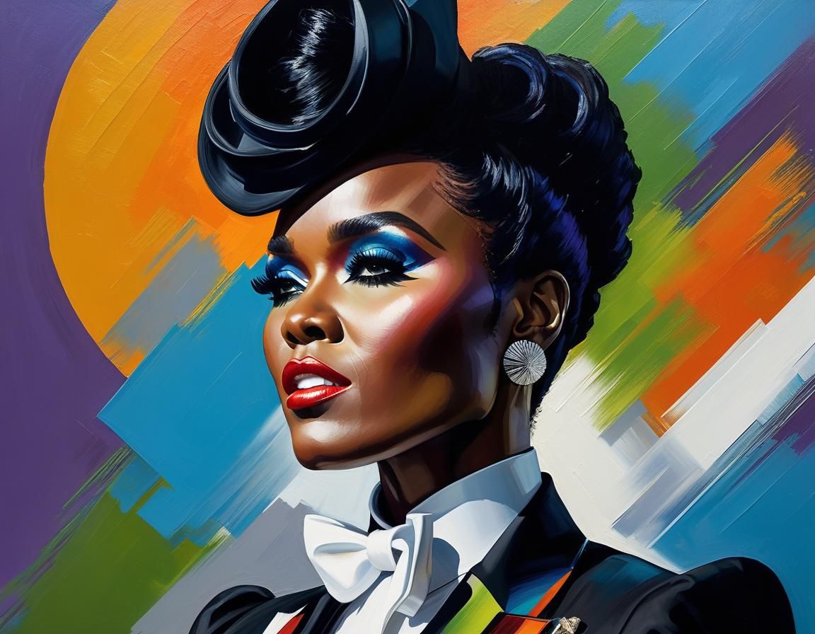 Janelle Monae Singing: Expressive Oil Painting Portrait