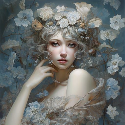 Floral Fairy in Sepia Tone Anime Style