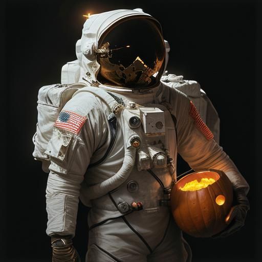 Astronaut's Halloween on the Moon in Sci-Fi Illustration