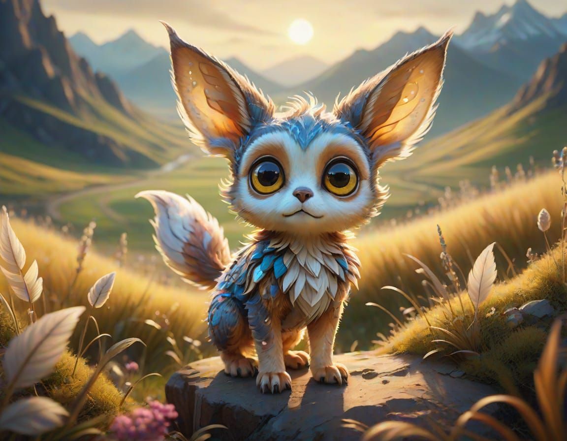 Whimsical Fantasy Creature in a Dreamy Landscape