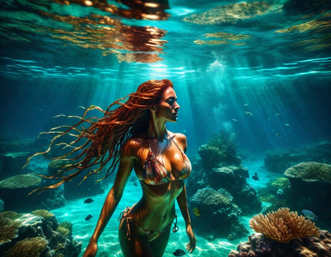 Underwater Woman in Ocean Coral: Renaissance Style