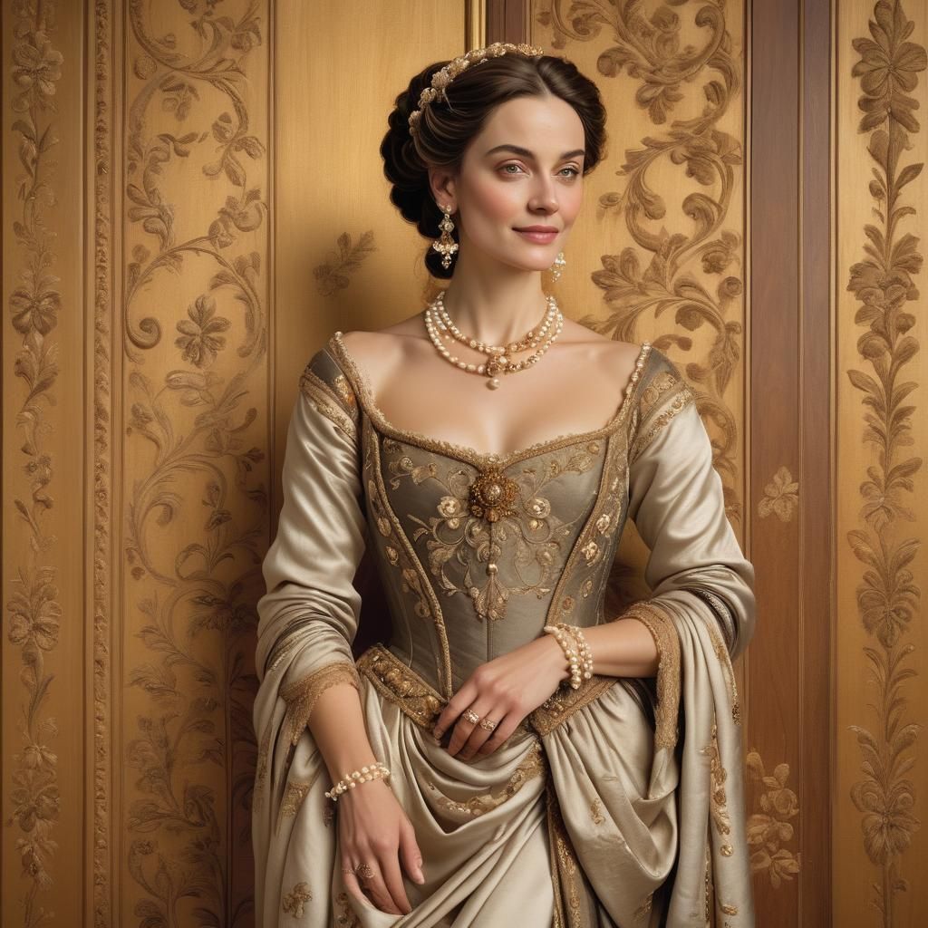 Renaissance Woman in Contrapposto Pose with Golden Light