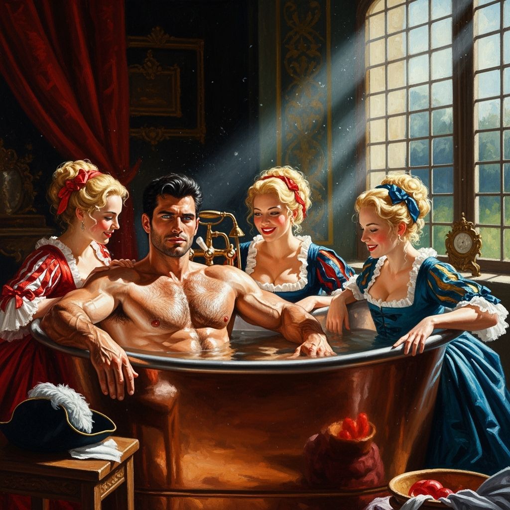 Gaston Enjoys a Lavish Bath with Bimbettes in Baroque Style