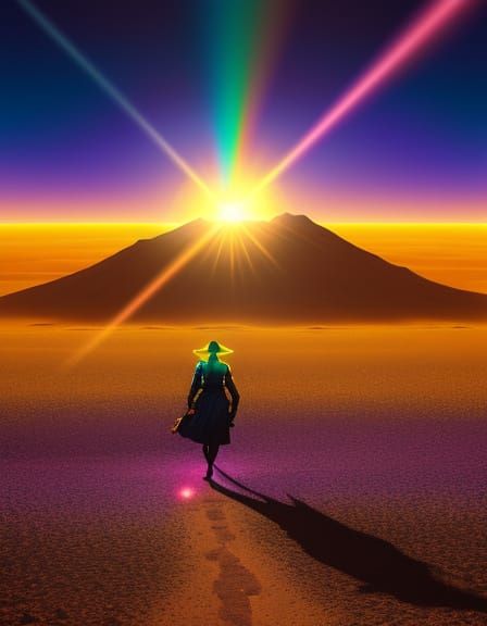 Woman on Desert Planet in Vibrant Oil Painting Style