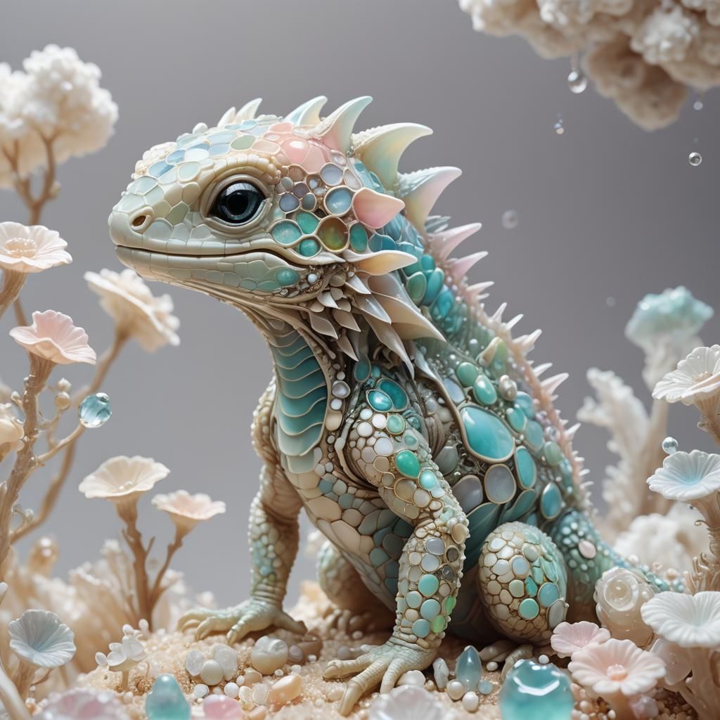 Cute Resin Lizard with Pastel Clouds