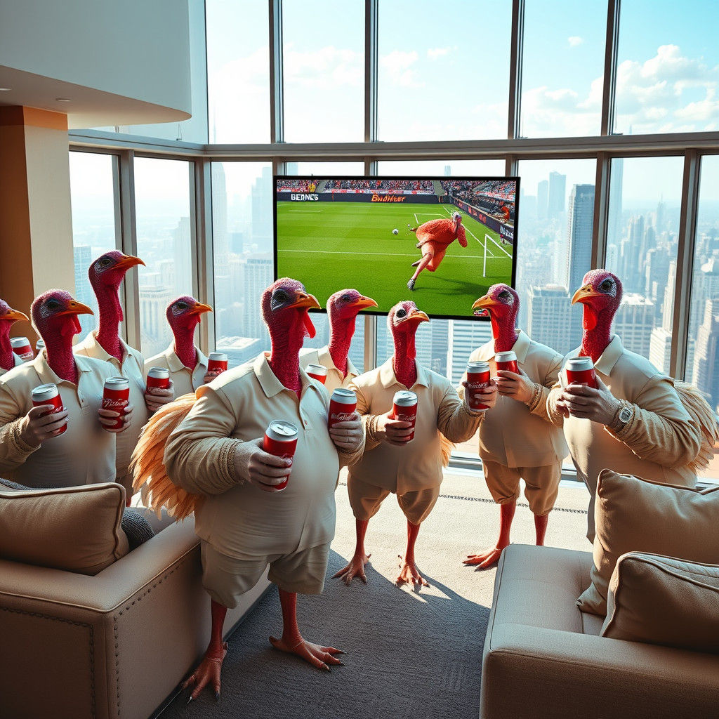 Turkeys Watch Soccer in Manhattan Penthouse