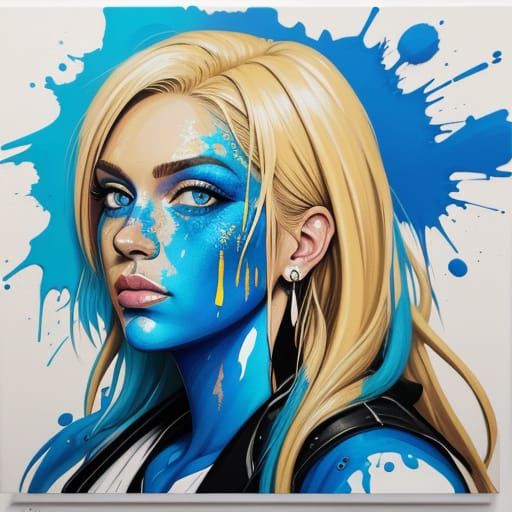 Graffiti Art Portrait: Blonde Woman in Urban Style