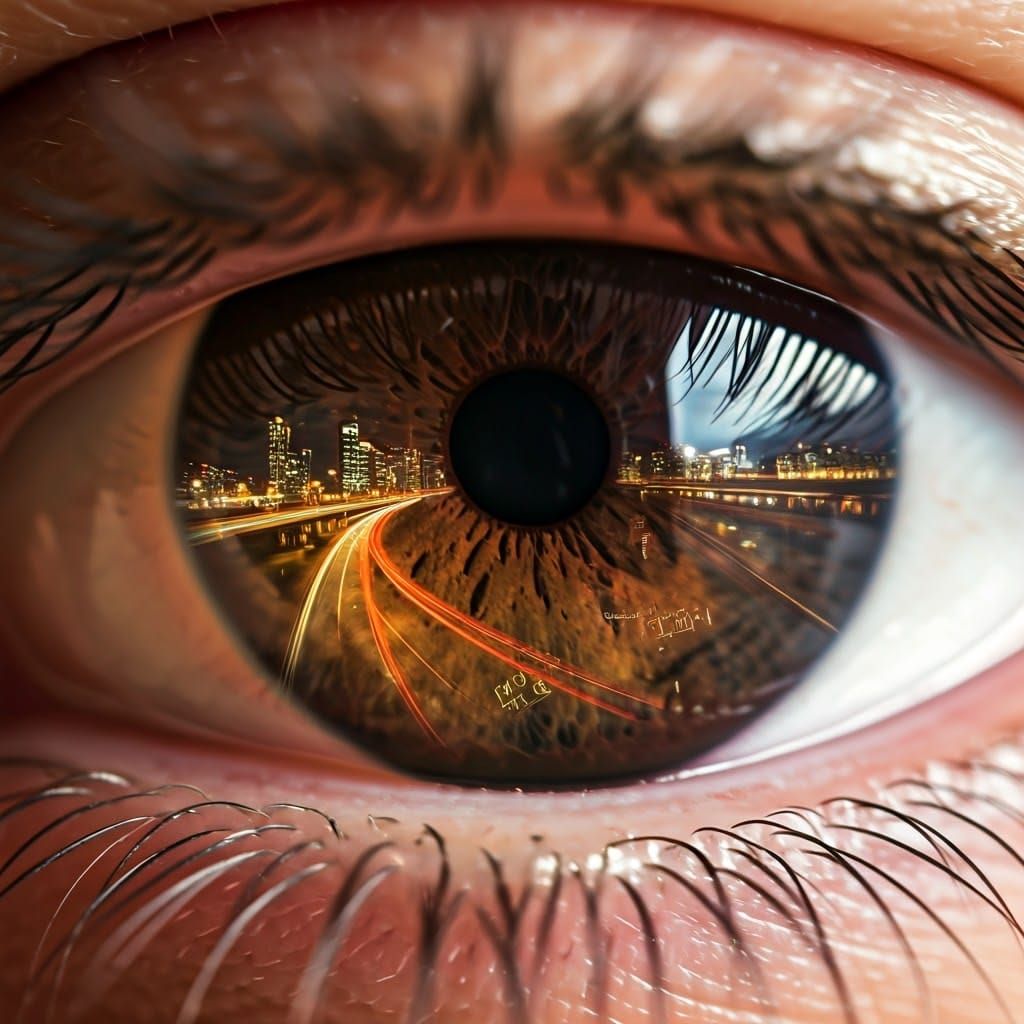 Eye of Mathematical Precision Reflects City Lights