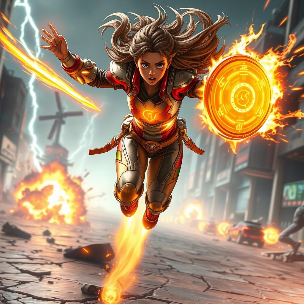 Fierce Latina Warrior in Cyberpunk Action Pose