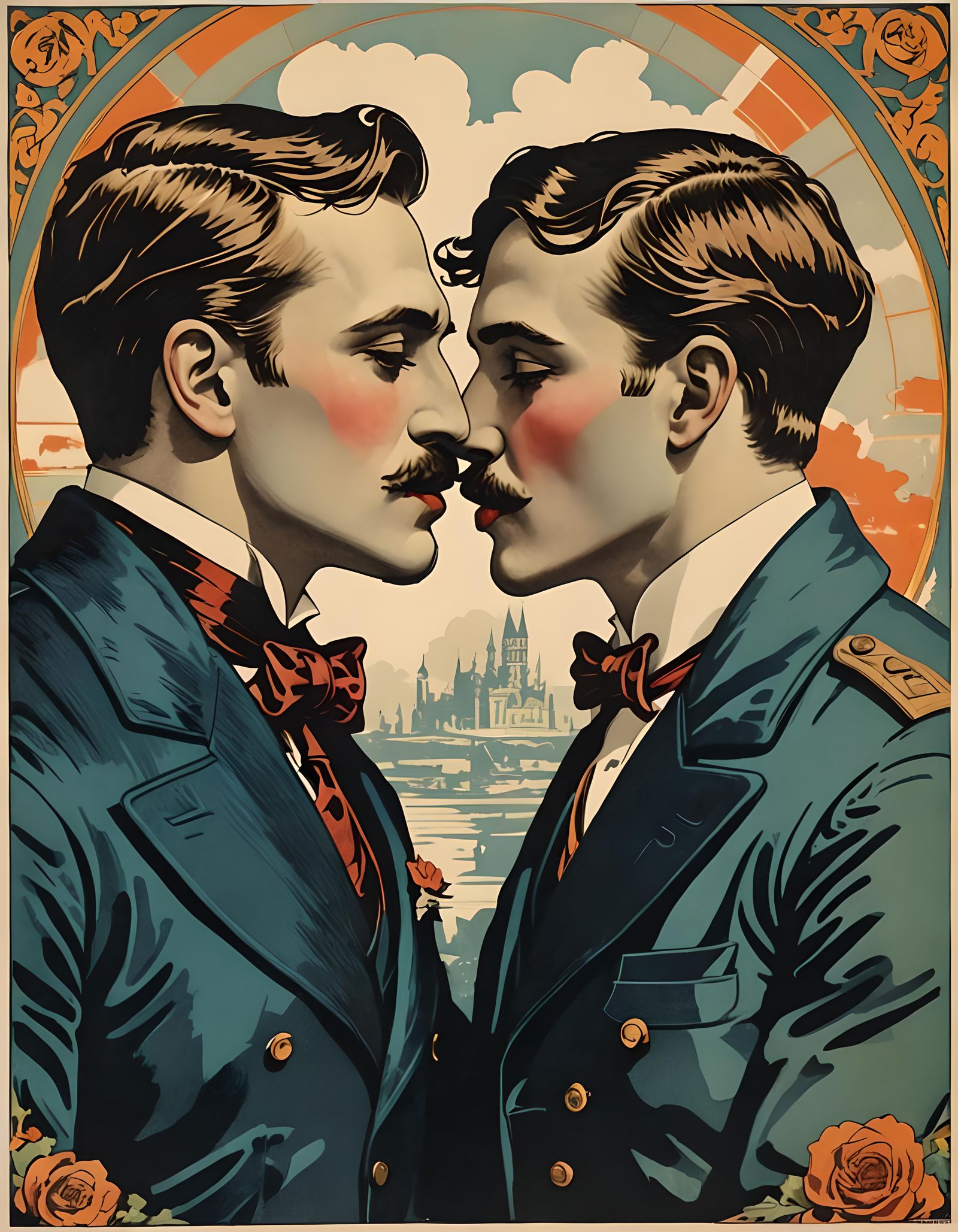 Victorian Travel Poster of Kissing Men