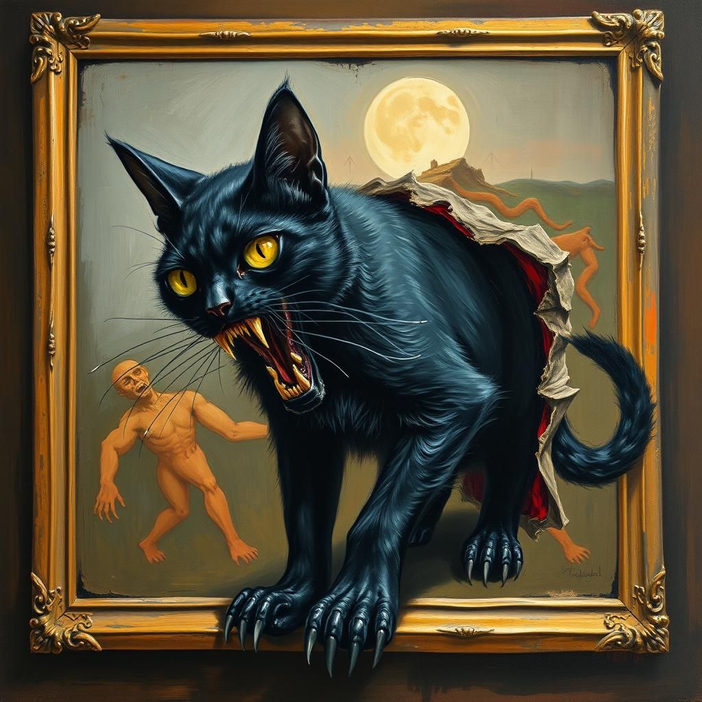 Zombie Cat Emerges from Surreal Oil Painting