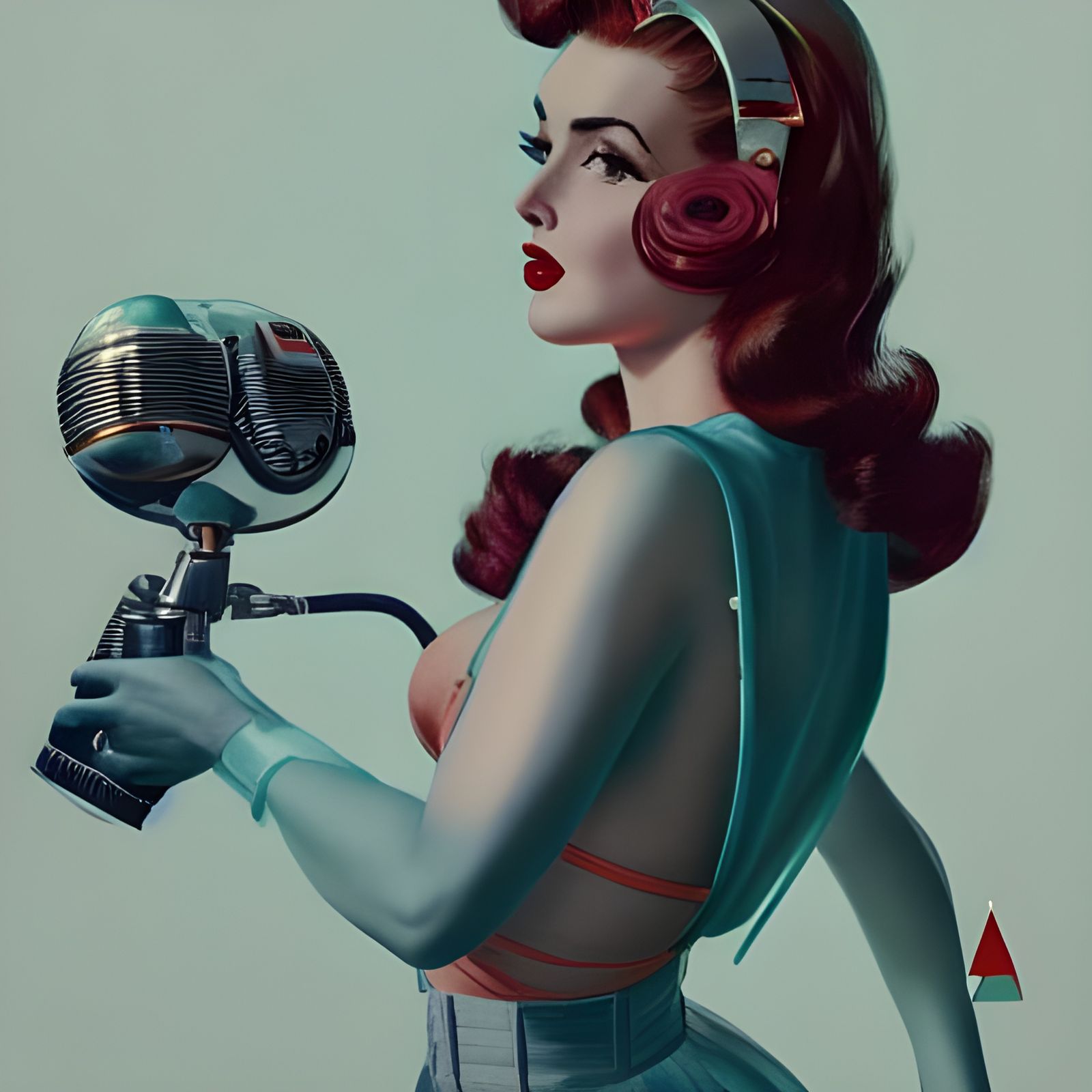 Retro 1950s Woman in Futuristic Apartment, Pin-Up Style