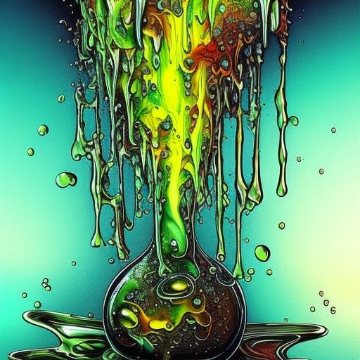 Melting Honey Clocks in Liquid Drop, Psychedelic Art