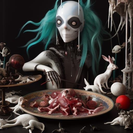 Surreal Pastelgoth Rabbit Surgery: Body Horror Art