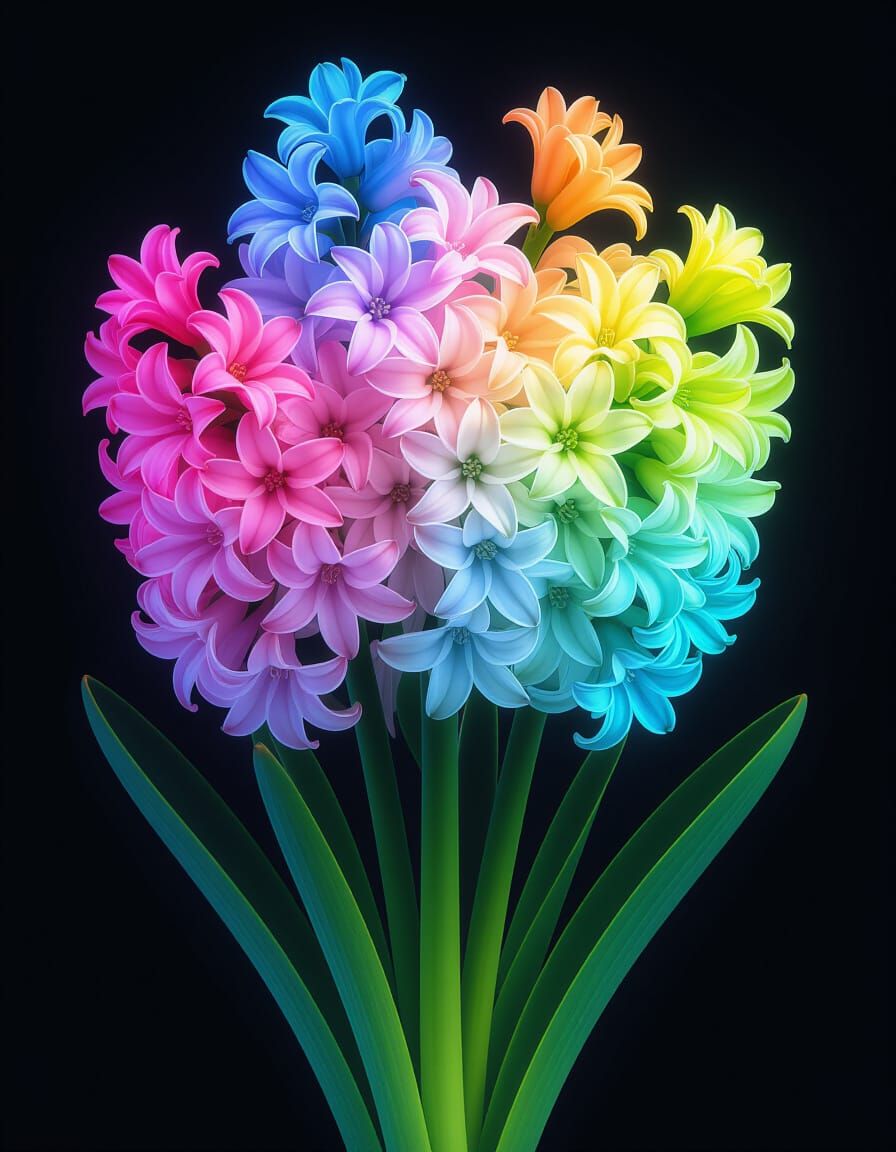 Ethereal Hyacinths in Pastel Neon Rainbow Glow