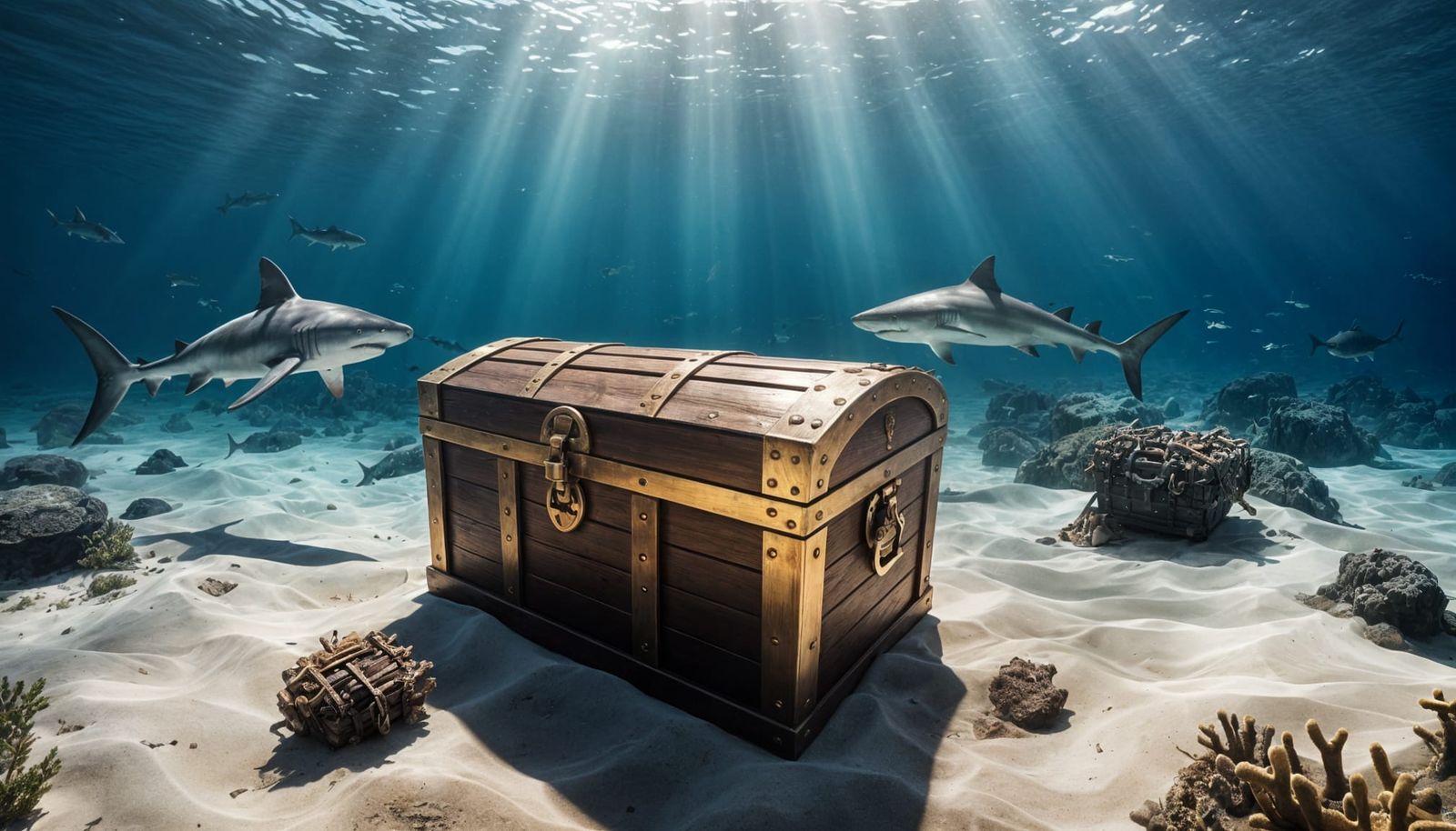 Sunken Treasure Chest Guarded by Sharks