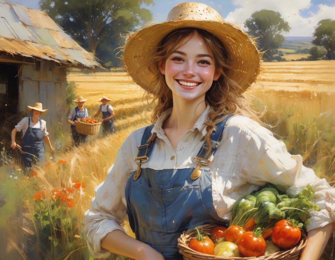 Joyful Farmgirl in Sunny Summer Portrait