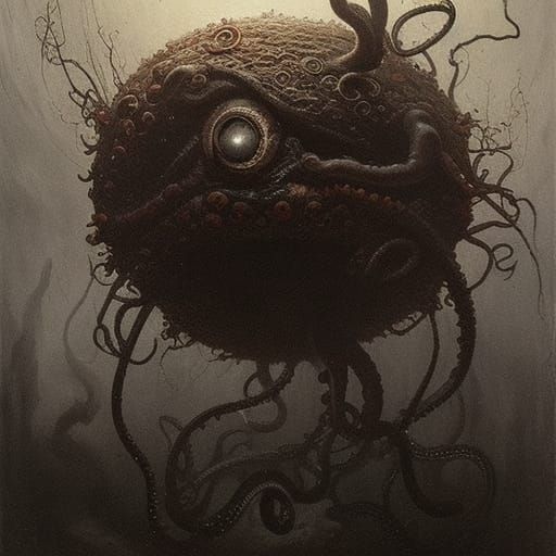 Horror Eyeball with Tentacles and Fangs