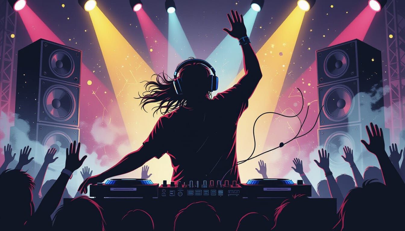 Dynamic DJ Performance in Expressive Ink Illustration