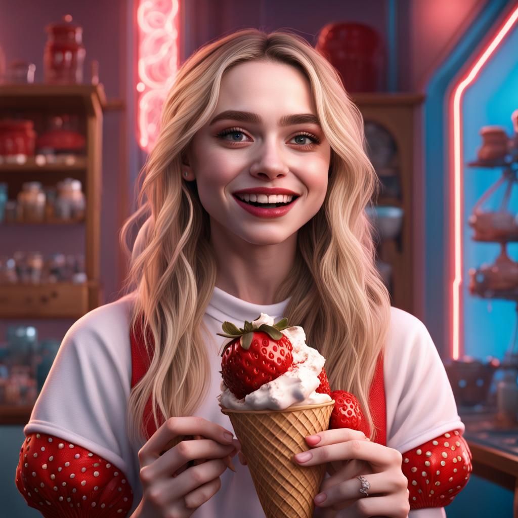 Sabrina Carpenter Eating Strawberry Ice Cream