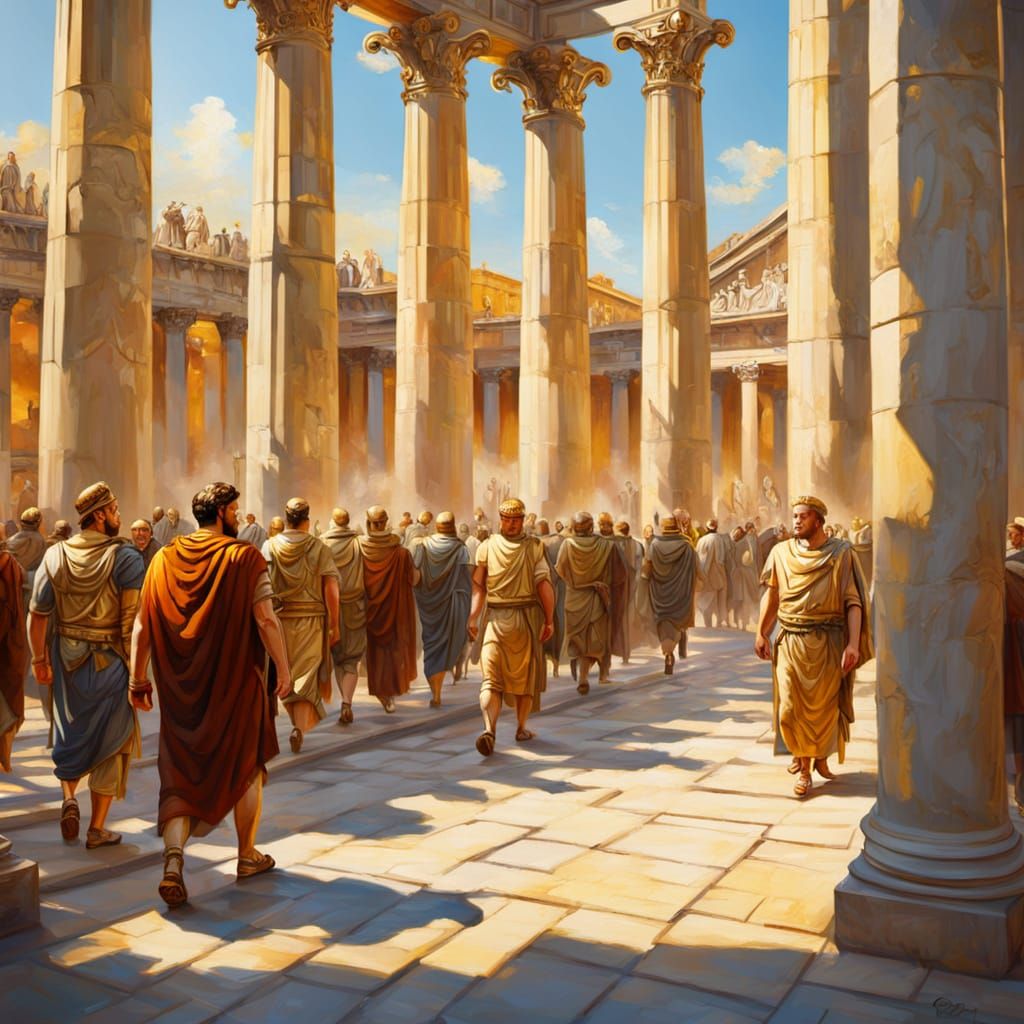 Roman Emperor in Crowded Forum Oil Painting