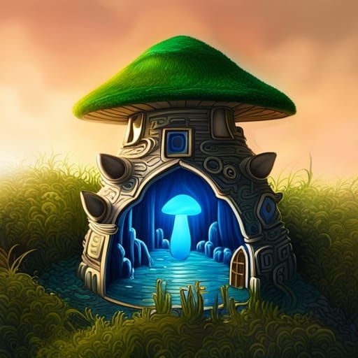 Psychedelic Mushroom Gnome Homes in Fantasy Style
