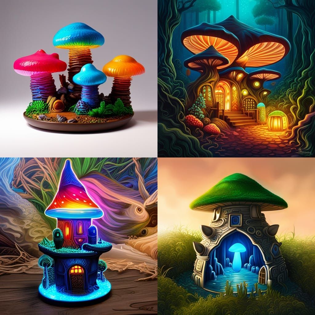 Bioluminescent Mushroom Homes in Fantasy Style