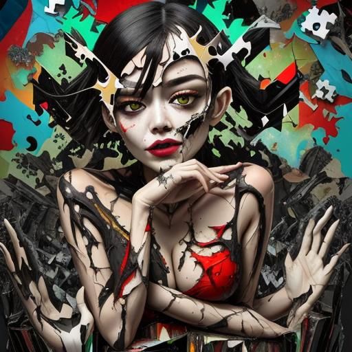 Fragmented Anaglyph Face in Surreal Digital Collage