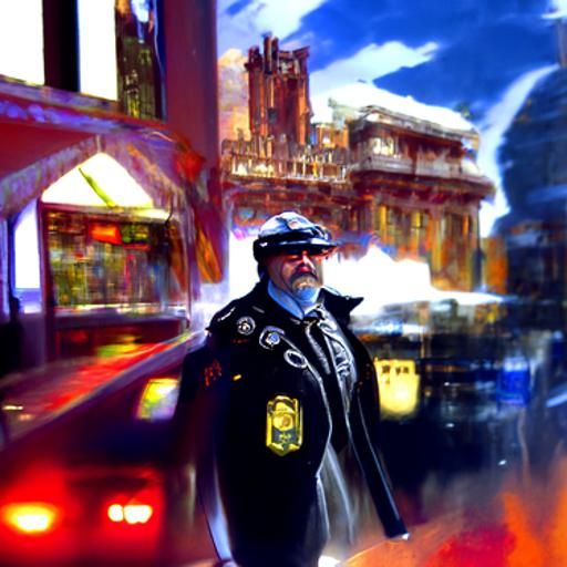 Mythpunk Police Chief Portrait in Detailed Matte Painting