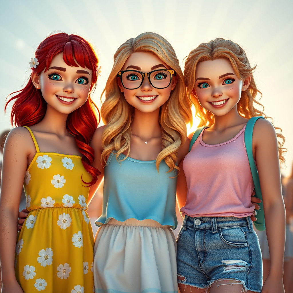 Three Cheerful Friends in 3D Digital Art