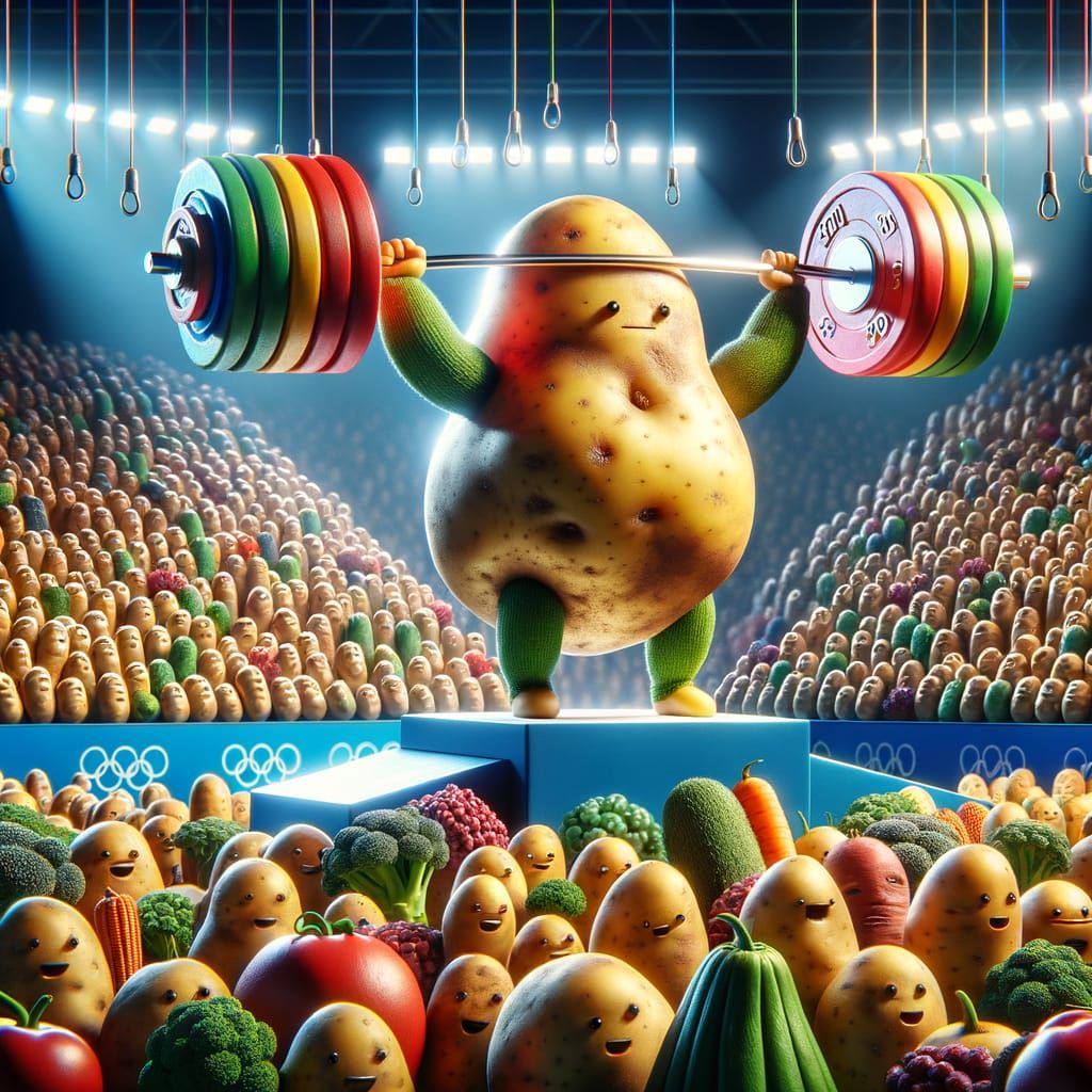 Potato Weightlifter Competes in the Olympics: Digital Art