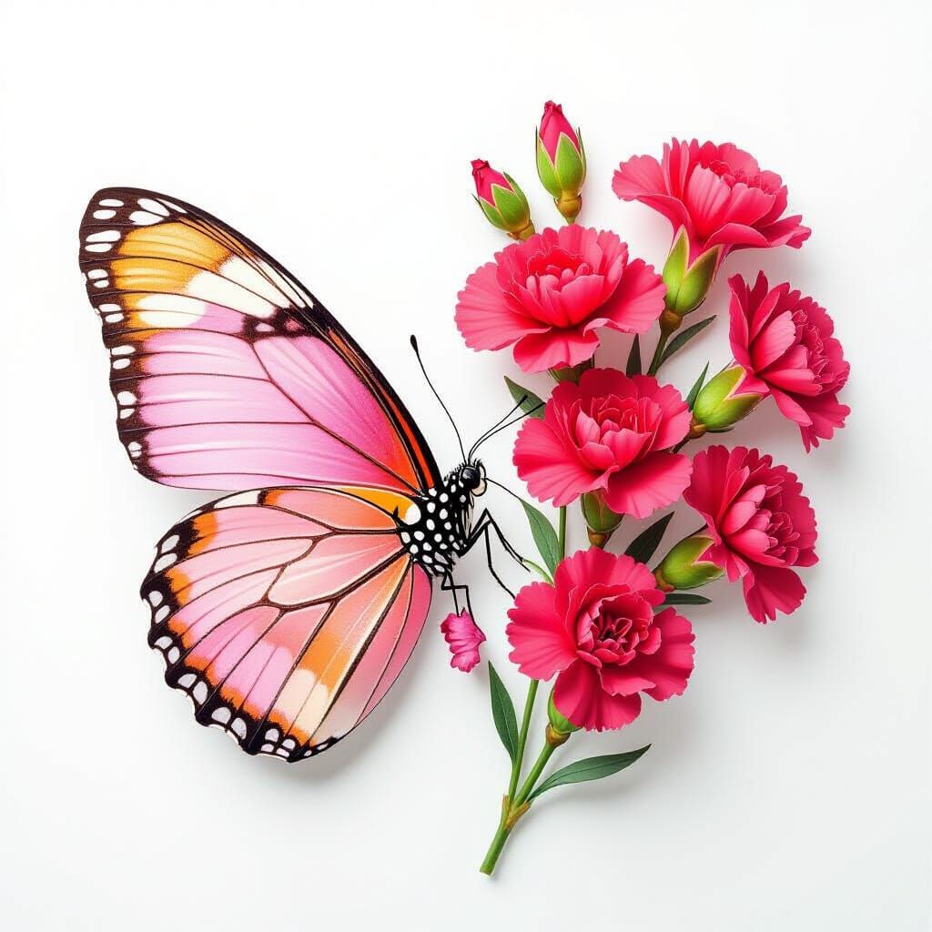 Watercolor Butterfly with Carnation Wing