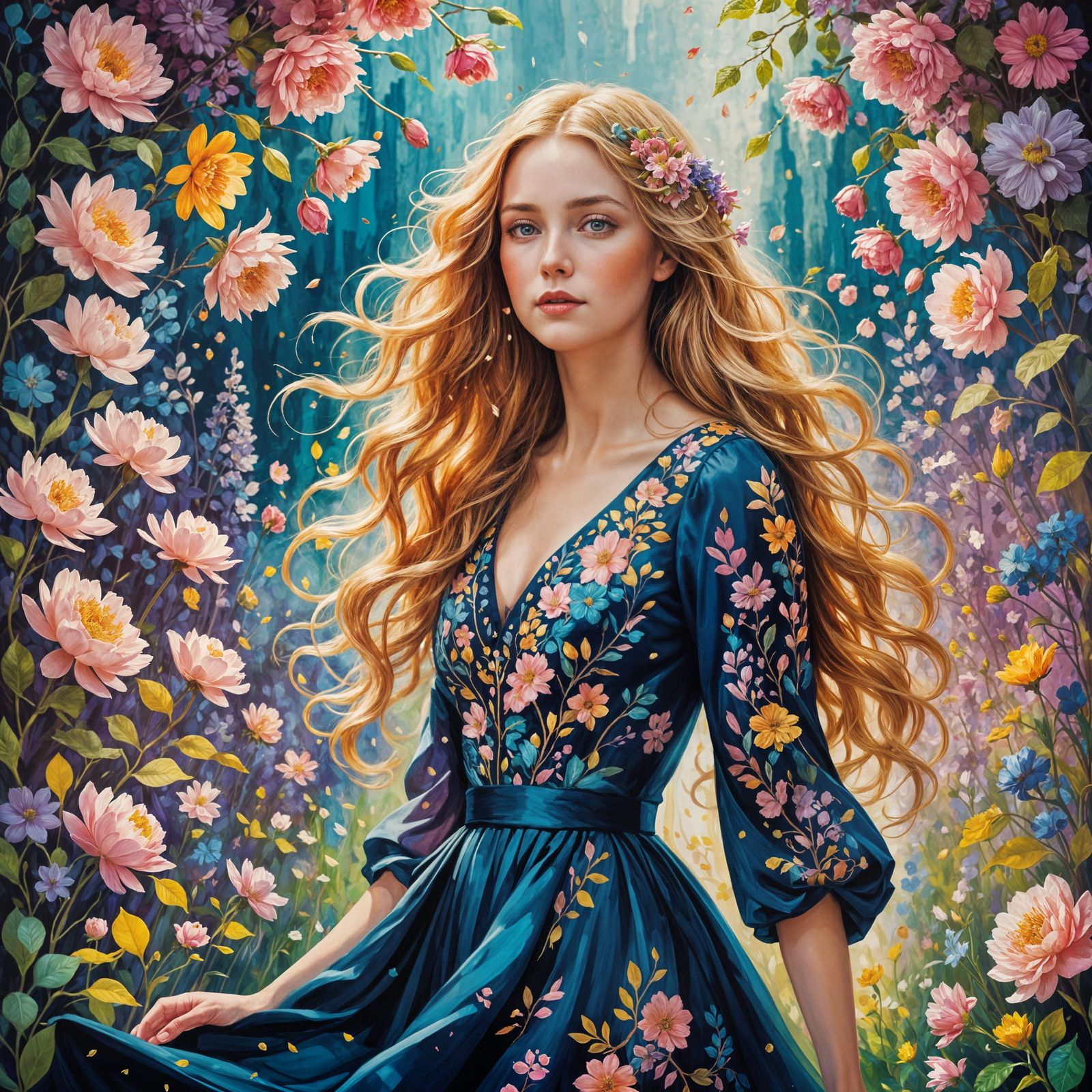 Enchanting Garden Portrait Of A Young Woman With Golden Hair