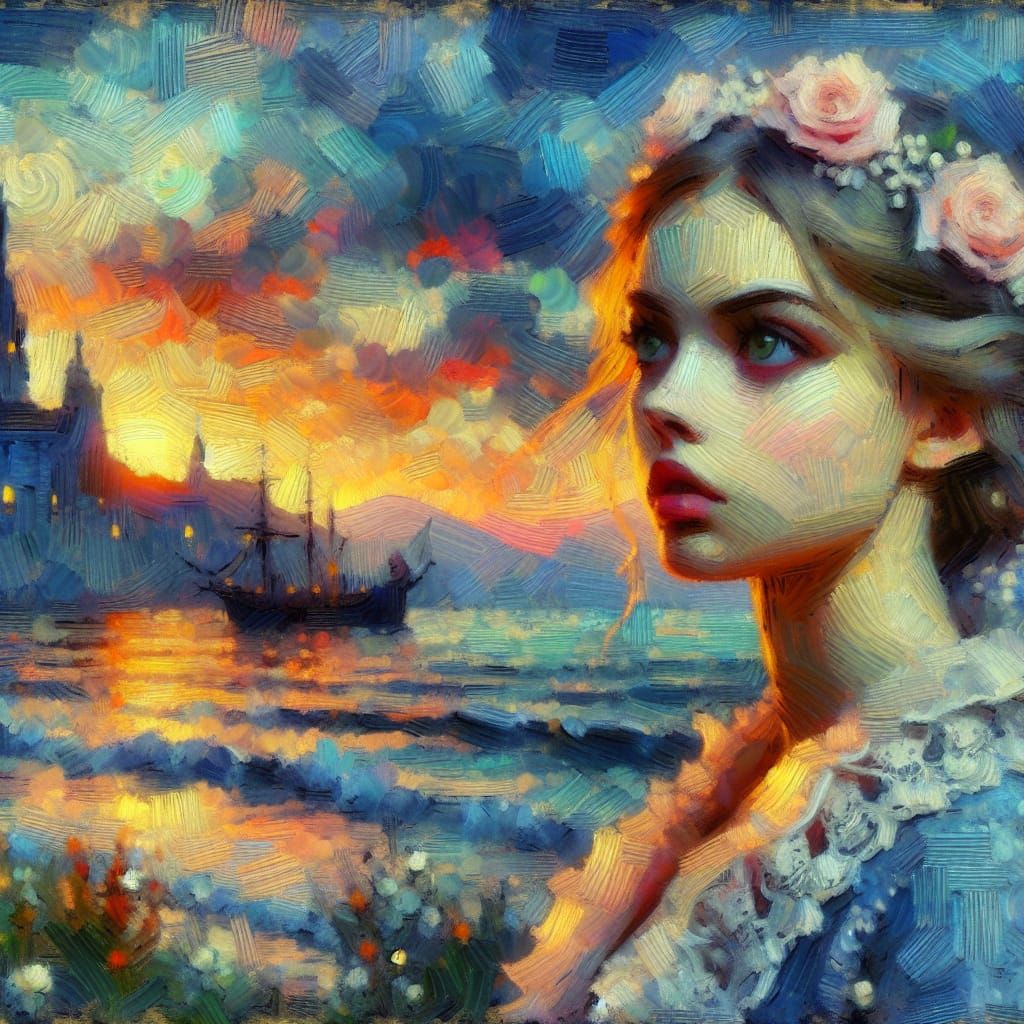 Delicate Sunset Beauty in Impressionist Style
