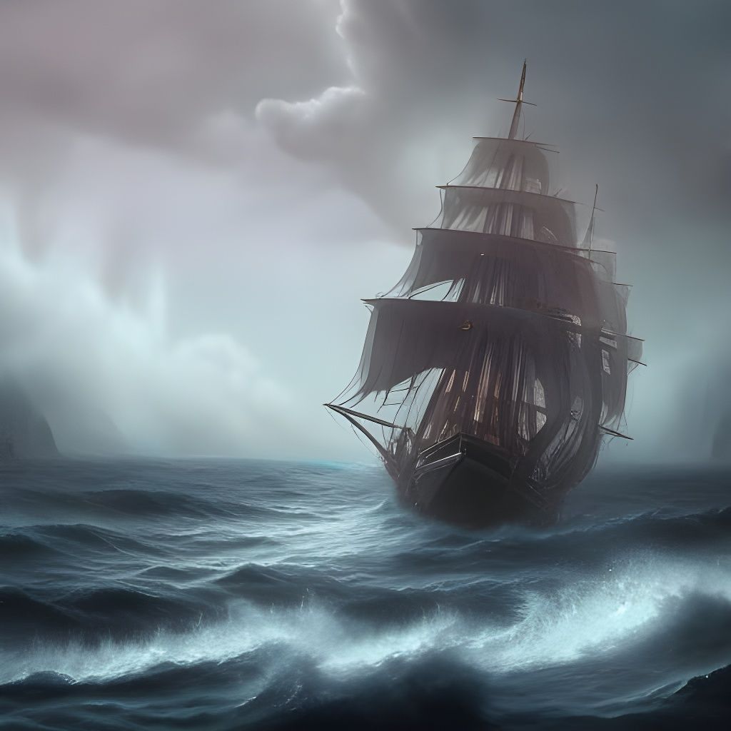 Pirate Ship Amidst Stormy Seas