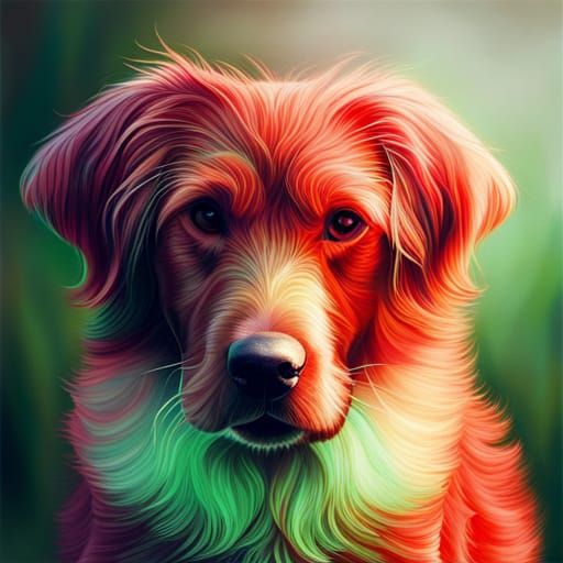 Hyperrealistic Watermelon Colored Dog Portrait