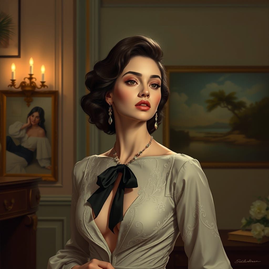 Elegant Woman Portrait in Mixed Artistic Styles