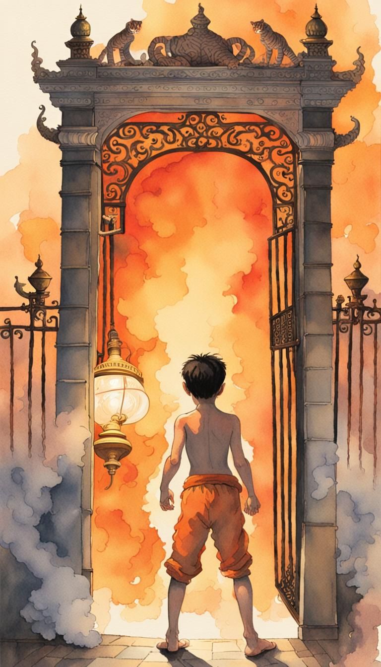 Watercolor Book Cover: Boy and Genie