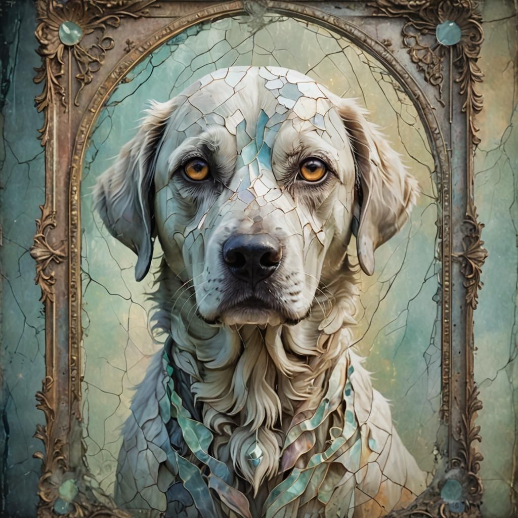 Dog and Ghost Portrait in Mixed Media Style