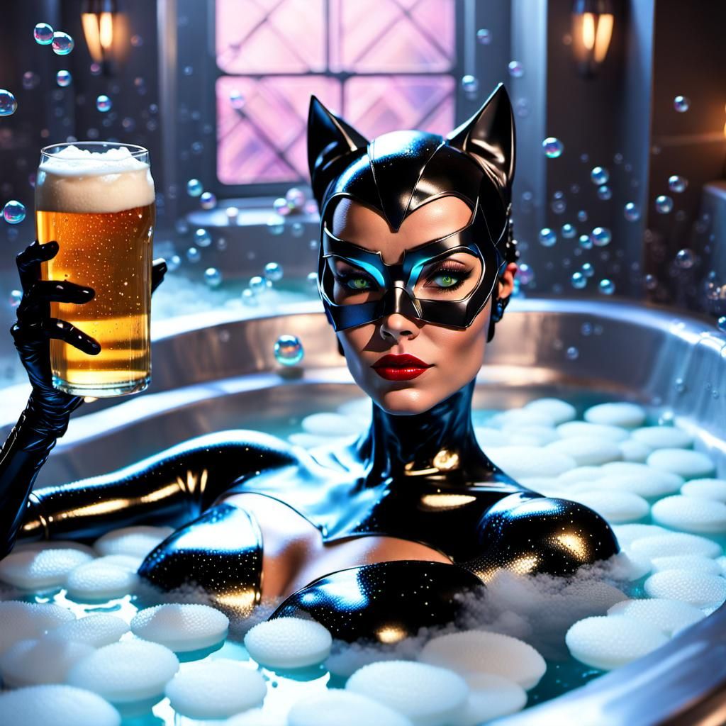 Catwoman relaxing in the bath