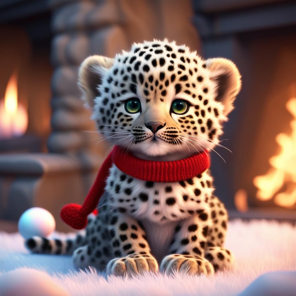 Adorable Leopard Cub in Christmas Clothing