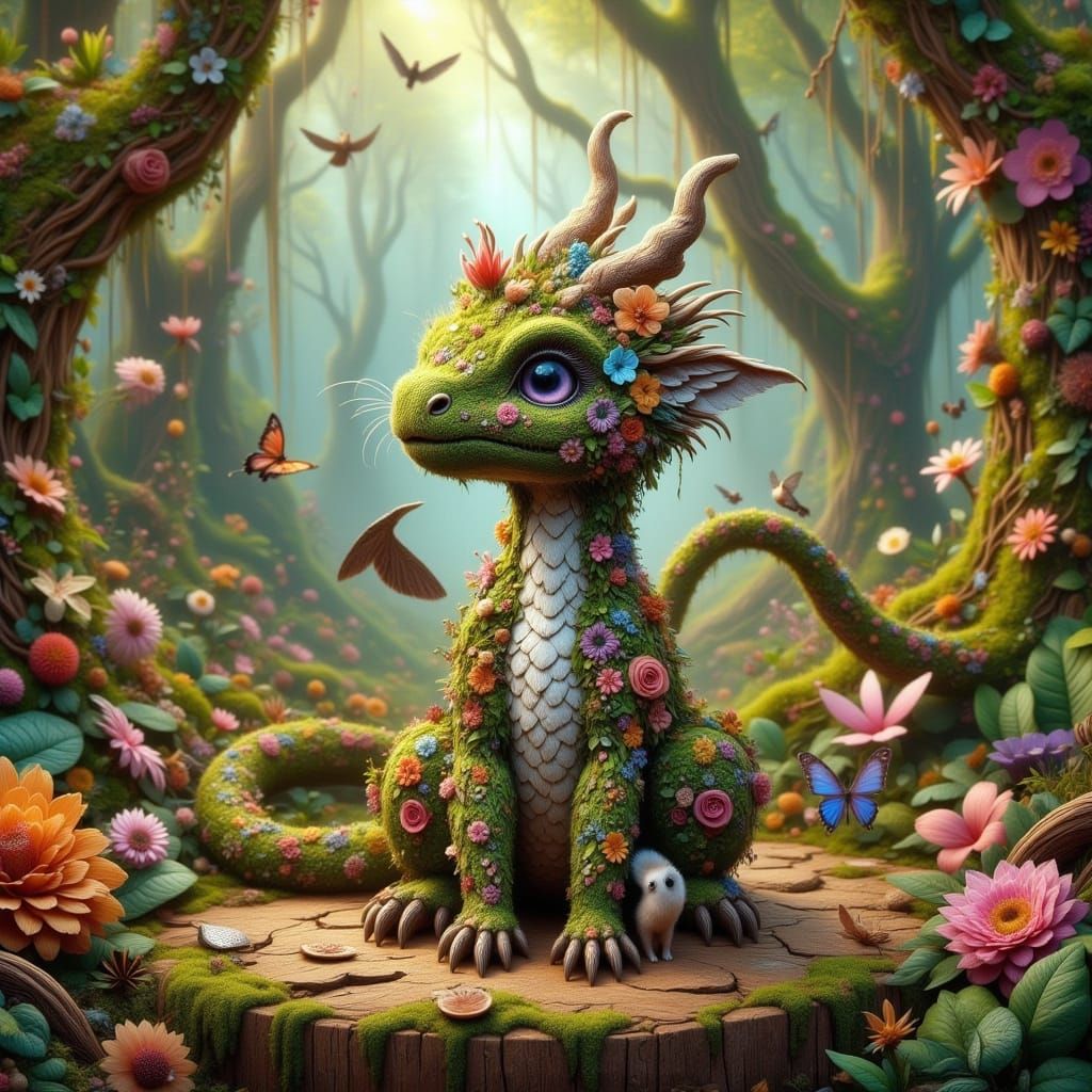 <lora:Ultra Cute Flux:1.0> <lora:FiosEnchantedEnts:1.0> A ba...