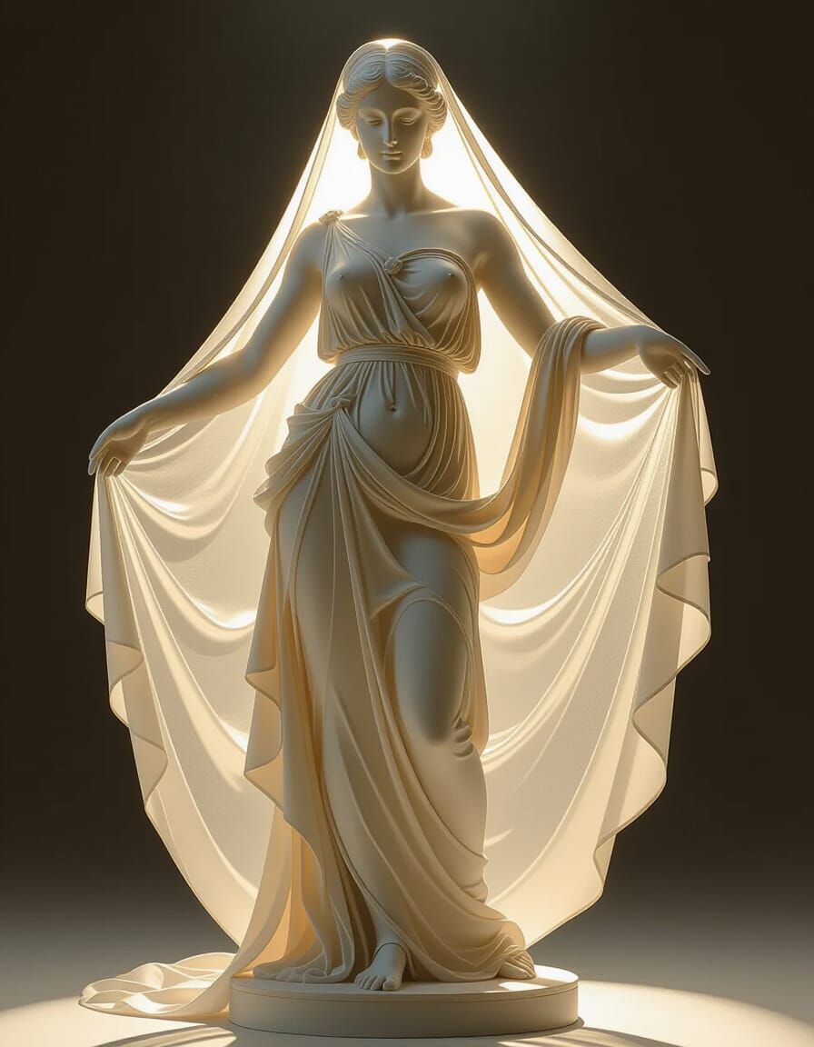 Sunlit Goddess in Translucent Veil, Classical Sculpture